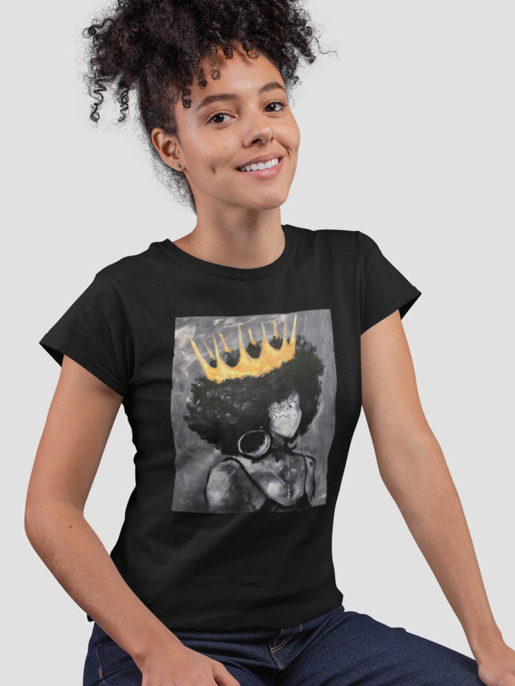 black-hip-hop-queen-graphic-tshirt-a-painting-of-a-black-women-with-a-gold-crown-and-afro-black-and-white-design-my-beyoutiful-boutique