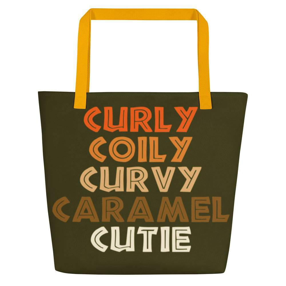 brown-curly-coily-curvy-caramel-cutie-statement-tote-bag-large-inside-pocket-yellow-straps-woman-fashion-apparel-my-beyoutiful-boutique