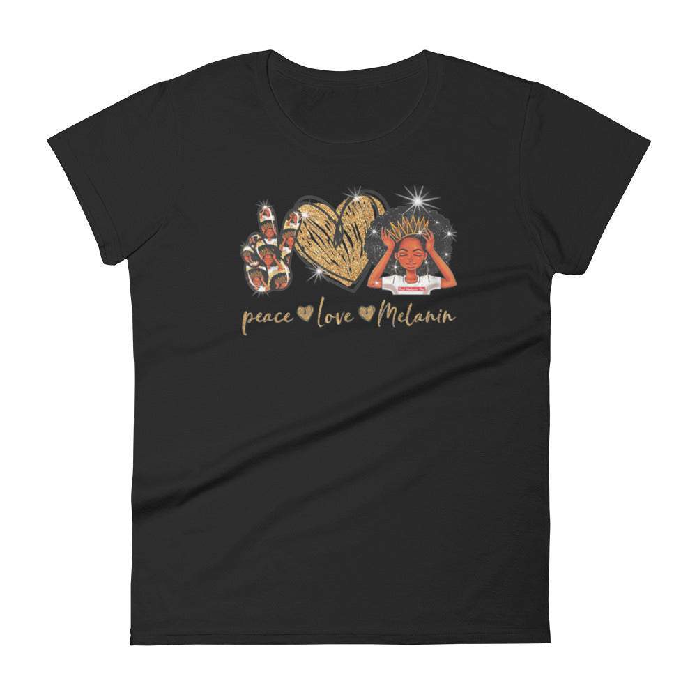 black-love-peace-melanin-womens-graphic-tshirt-with-the-peace-sign-brown-heart-and-a-black-girl-with-a-crown-with-love-peace-melanin-text-under-design-my-beyotuiful-boutique-get-free-shipping