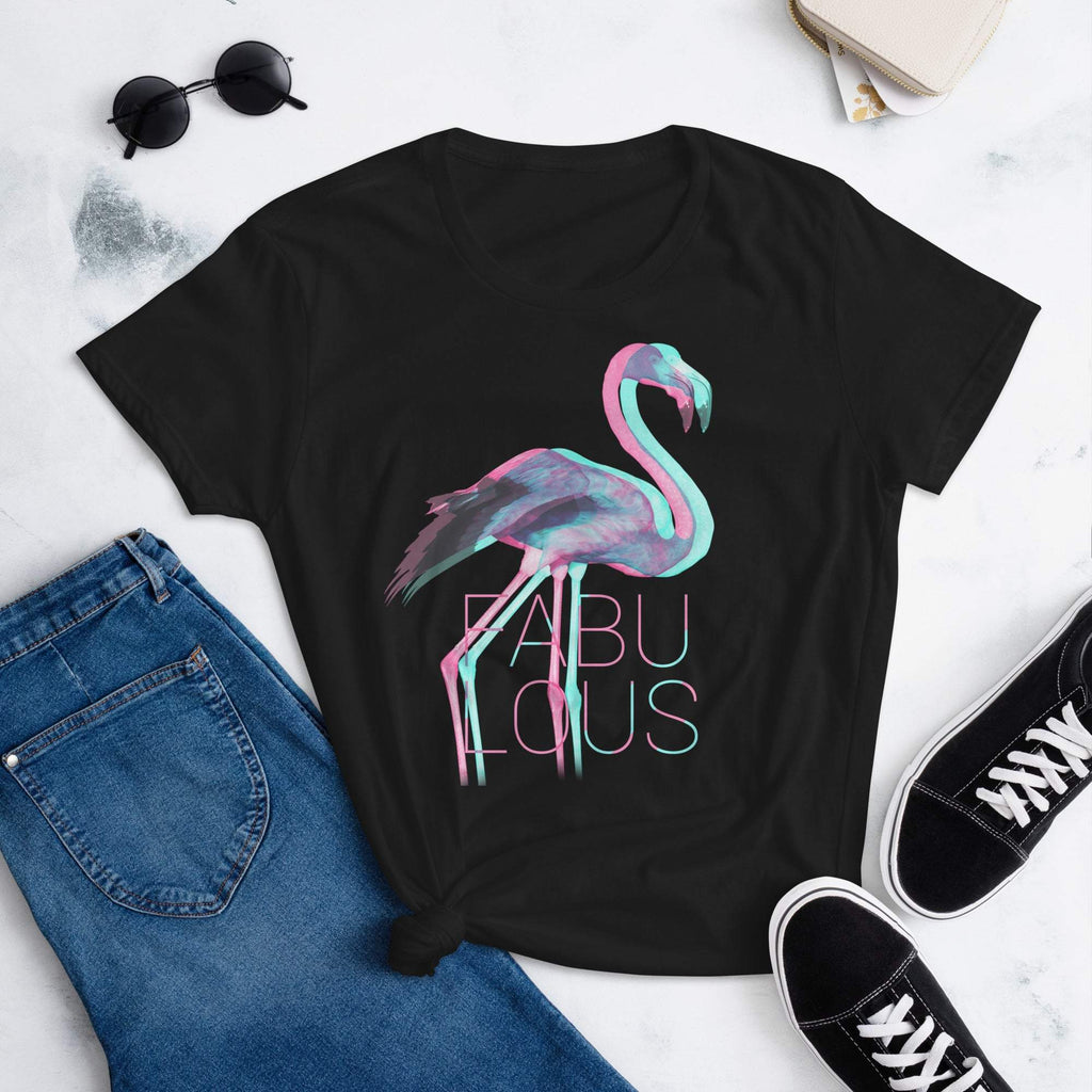 Fabulous Flamingo Women's 3D Graphic T-Shirt-mybeyoutifulboutique-animal print,black,black t-shirt,flamingo,graphic tee,tee,tees,tshirt,women,women t-shirt