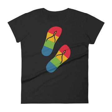 black-womens-graphic-tshirt-with-rainbow-beach-flip-flops-womens-clothing-tops-my-beyoutiful-boutique