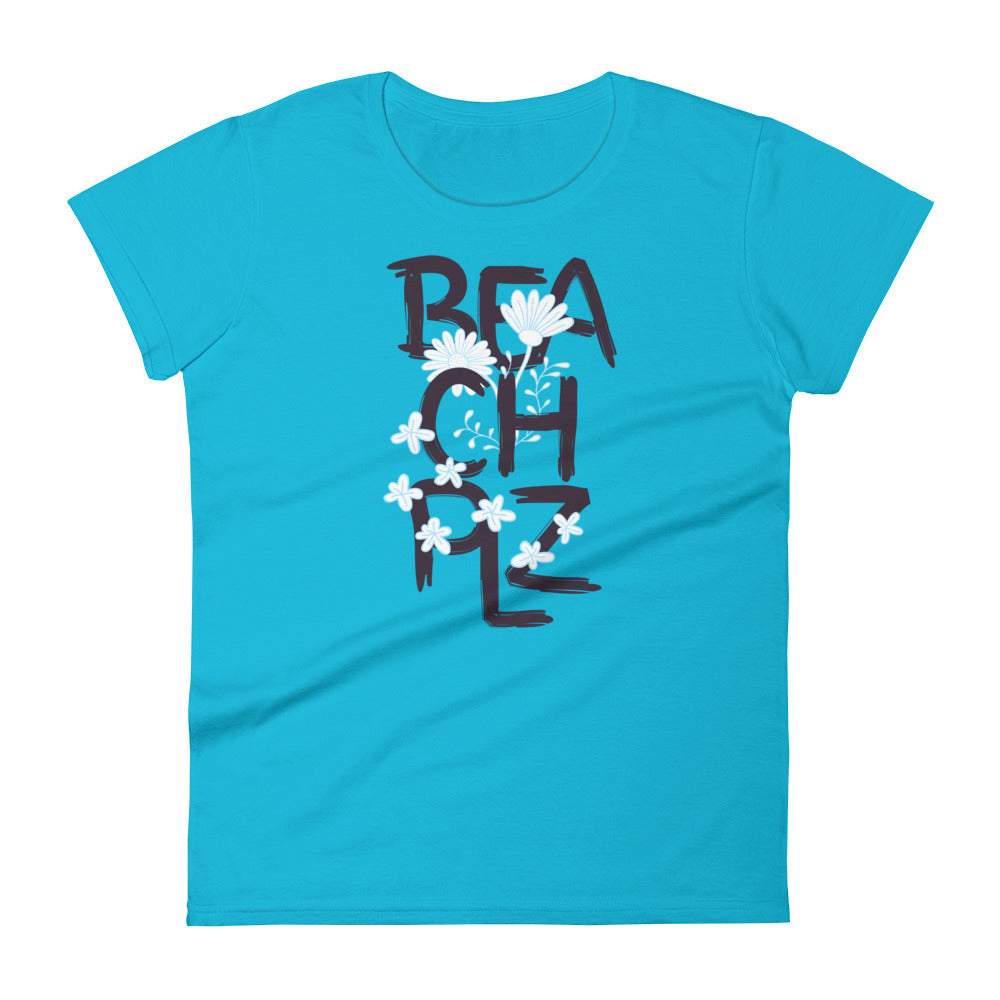 blue-womens-summer-tshirt-with-beach-plz-in-black-text-with-light-blue-flowers-between-the-text-fashion-tops-clothing-my-beyoutiful-boutique