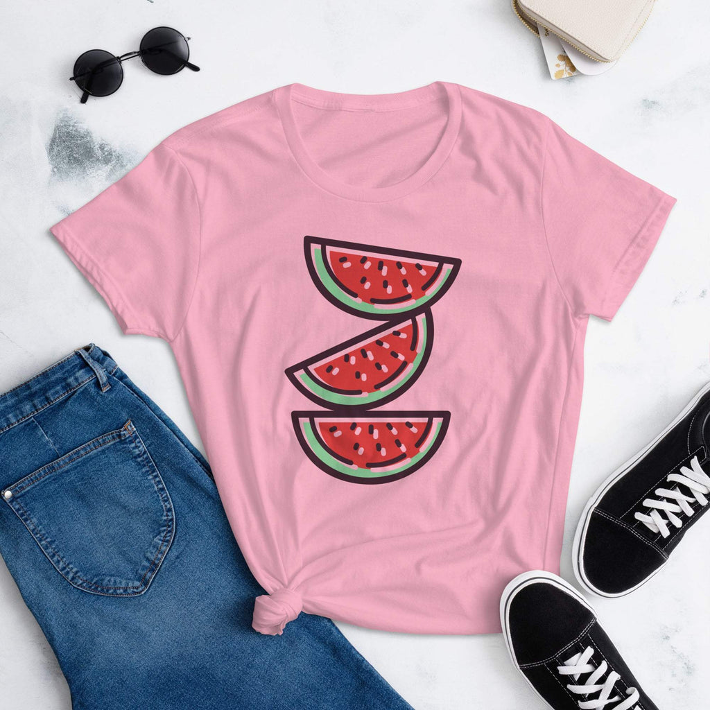 Watermelon Stack Women's Beach Graphic  T-Shirt-mybeyoutifulboutique-black,black t-shirt,blue,blue t-shirt,carribean blue,fruit,graphic tee,Pink,red,red t-shirt,summer,tee,tees,watermelon,white,white tshirt