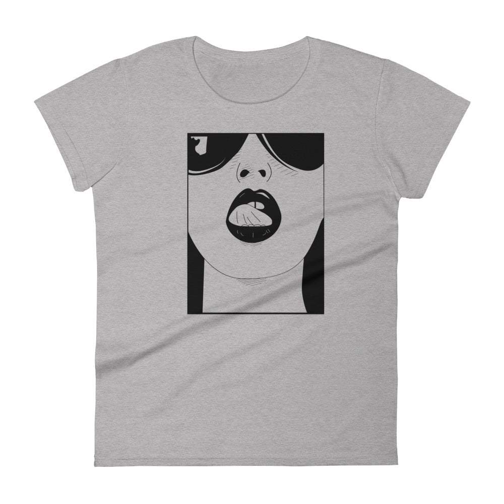 grey-womens-graphic-tshirt-with-a-animated-women-with-sunglasses-rolling-her-tongue-around-her-lips-within-a-square-design-women-fashion-clothing-tops-my-beyoutiful-boutique