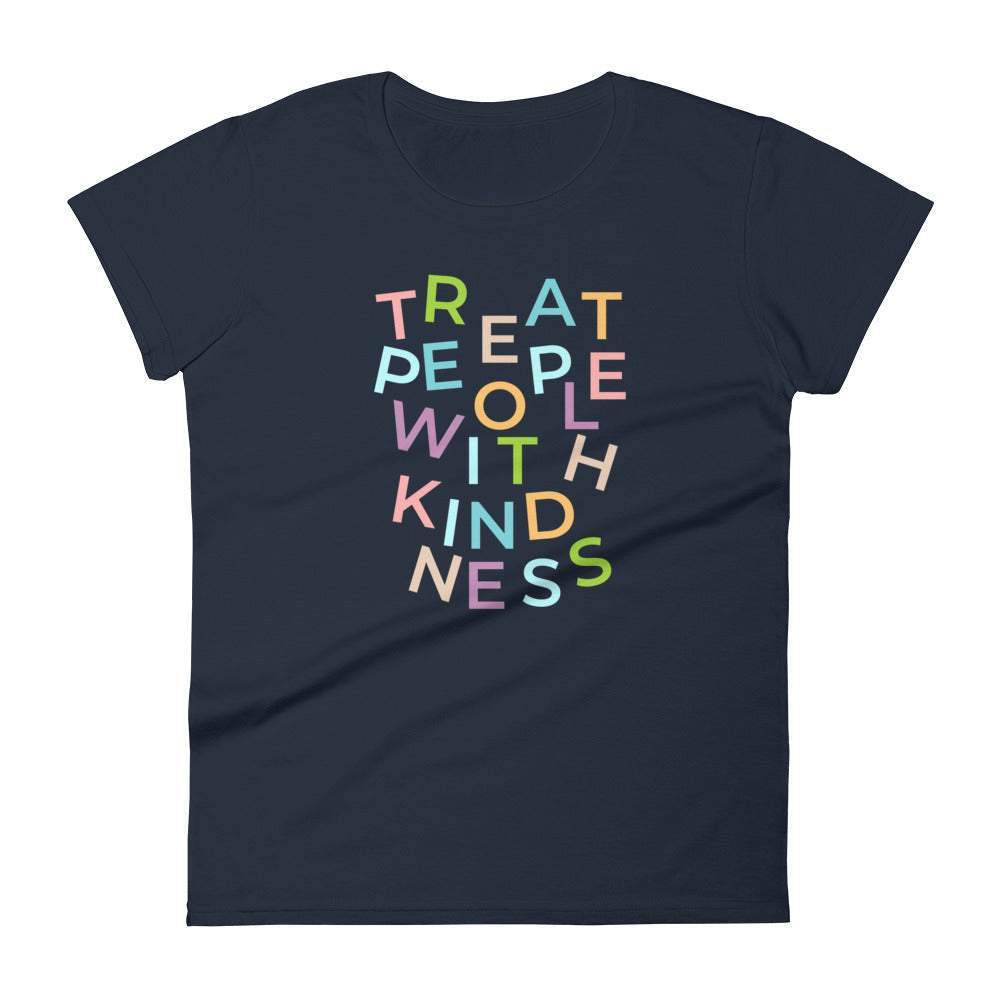 navy-blue-women-tshirt-with-scattered-text-saying-treat-people-with-kindness-in-different-colors-women-fashion-clothing-tops-my-beyoutiful-boutique