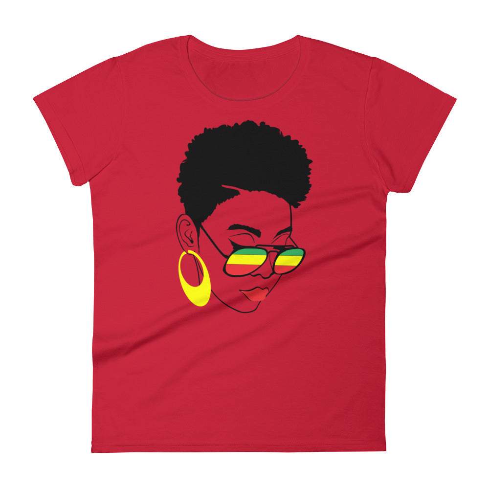 red-african-american-woman-with-hoops- and-shades-short-sleeve-graphic-tee-woman-fashion-apparel-my-beyoutiful-boutique