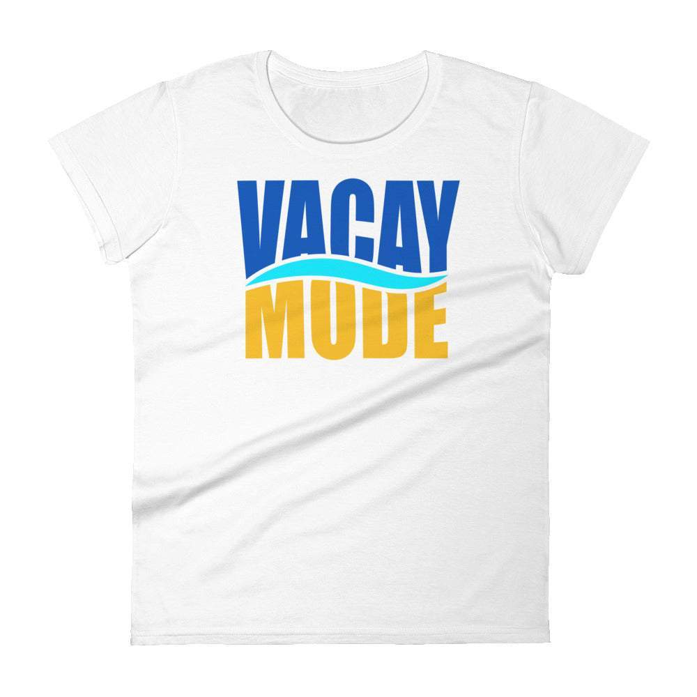 white-vacay-mode-graphic-t-shirt-with-blue-and-gold-lettering-great-for-summer-and the beach-woman-fashion-apparel-my-beyoutiful-boutique