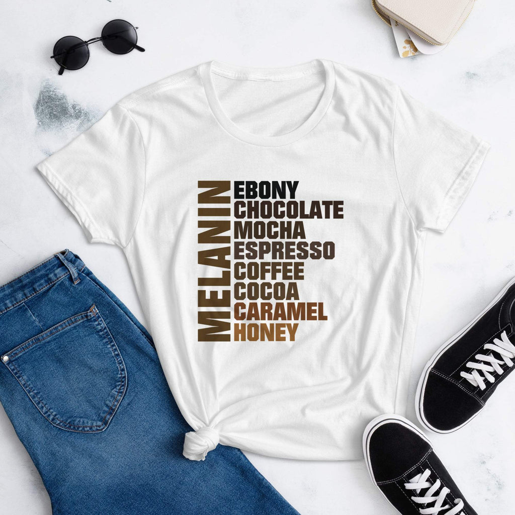 Melanin Shades Women's Graphic T-Shirt-mybeyoutifulboutique-african american,african american woman,black,black queen,black woman,black women,blackinspirational,brown sugar,melanin,motivational