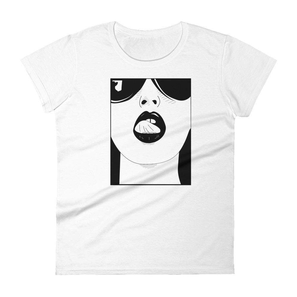 white-womens-graphic-tshirt-with-a-animated-women-with-sunglasses-rolling-her-tongue-around-her-lips-within-a-square-design-women-fashion-clothing-tops-my-beyoutiful-boutique