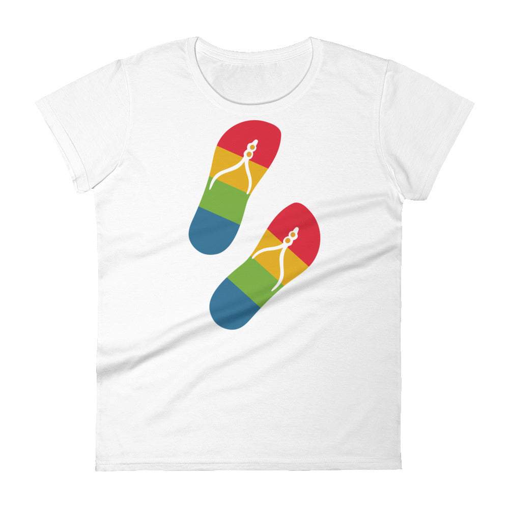 white-womens-graphic-tshirt-with-rainbow-beach-flip-flops-womens-clothing-tops-my-beyoutiful-boutique